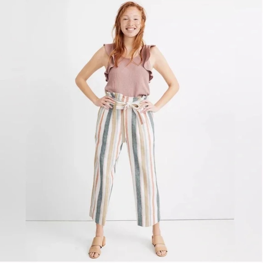 Madewell Striped Tie Waist Paper Bag Pants